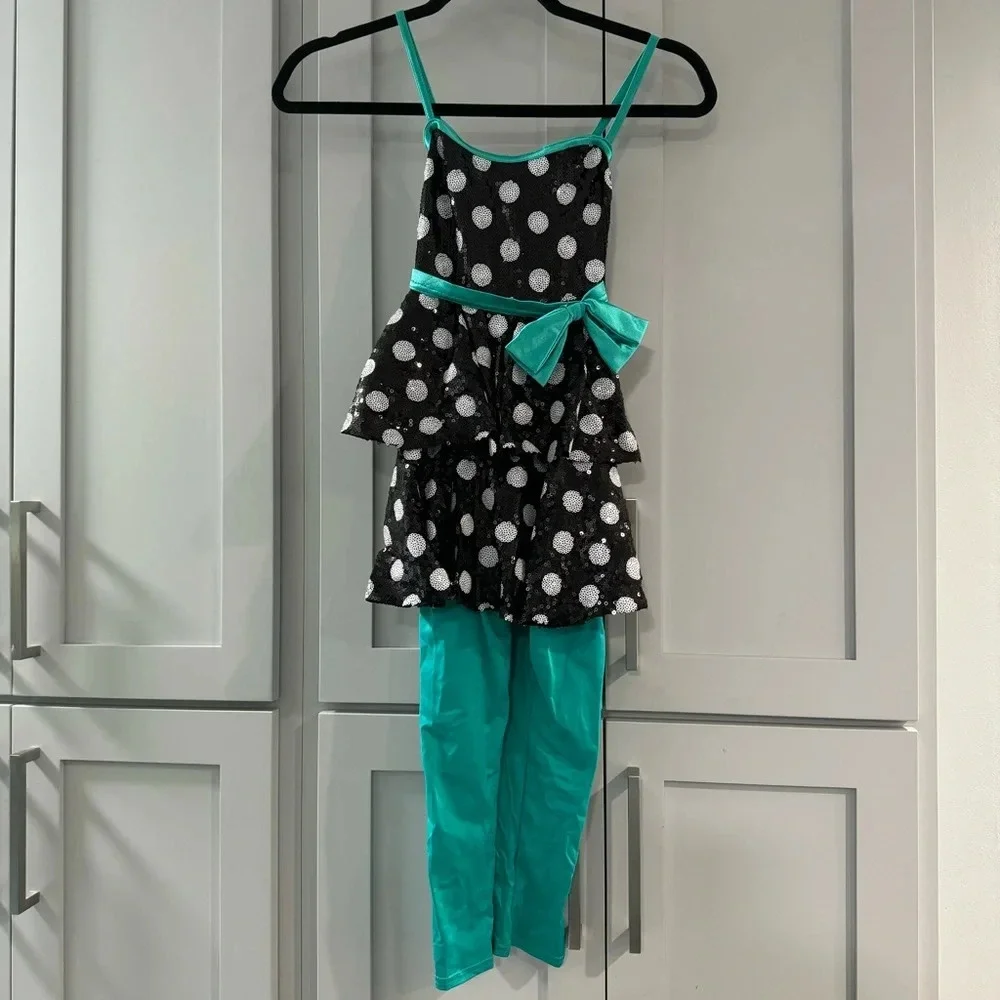 Weissman Costumes Polka Dot Catsuit with Bow Tiered Bodice over Leggings size MC